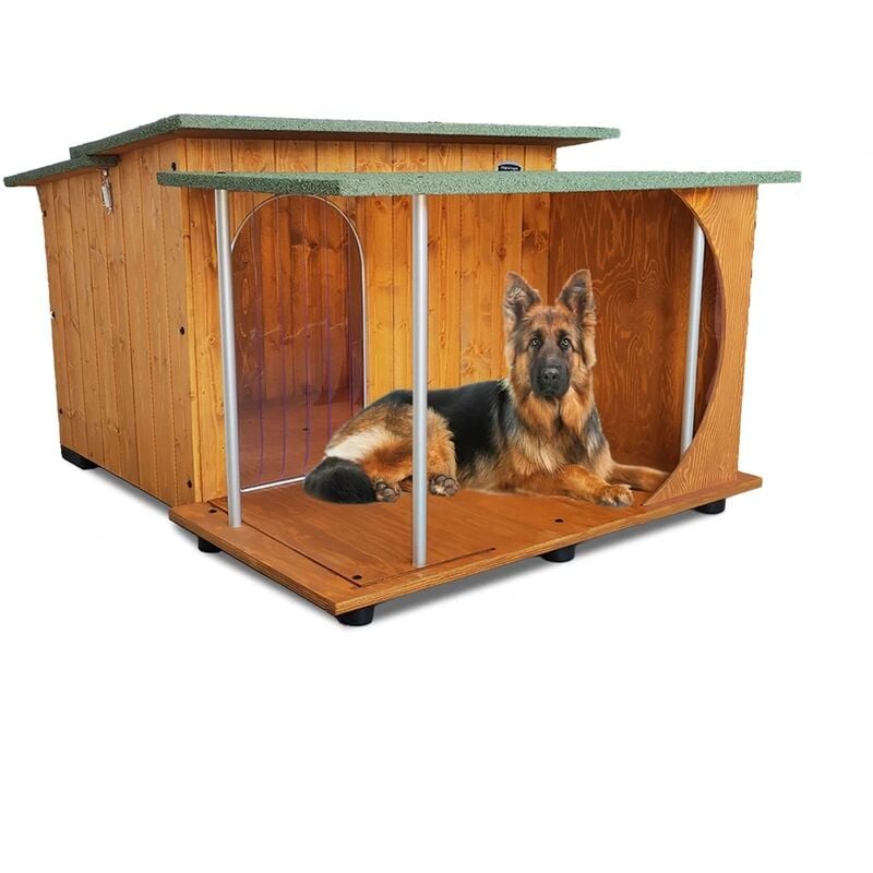 Original Legno Italia - Hundehütte Hundehaus Hundehöhle Hundebox Aus Holz Mod. Italy mit Veranda Dach made in italy d - Deutscher Schäferhund mit