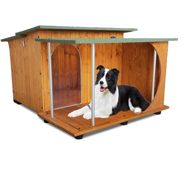 Original Legno Italia - Hundehütte Hundehaus Hundehöhle Hundebox Aus Holz Mod. Italy mit Veranda Dach made in italy c - Setter mit 'thermovorhang'