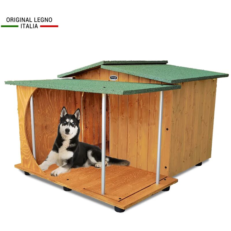 Original Legno Italia - Hundehütte Hundehaus Hundehöhle Hundebox Aus Holz Mod. Oasi mit Veranda Dach made in italy d - Deutscher Schäferhund mit