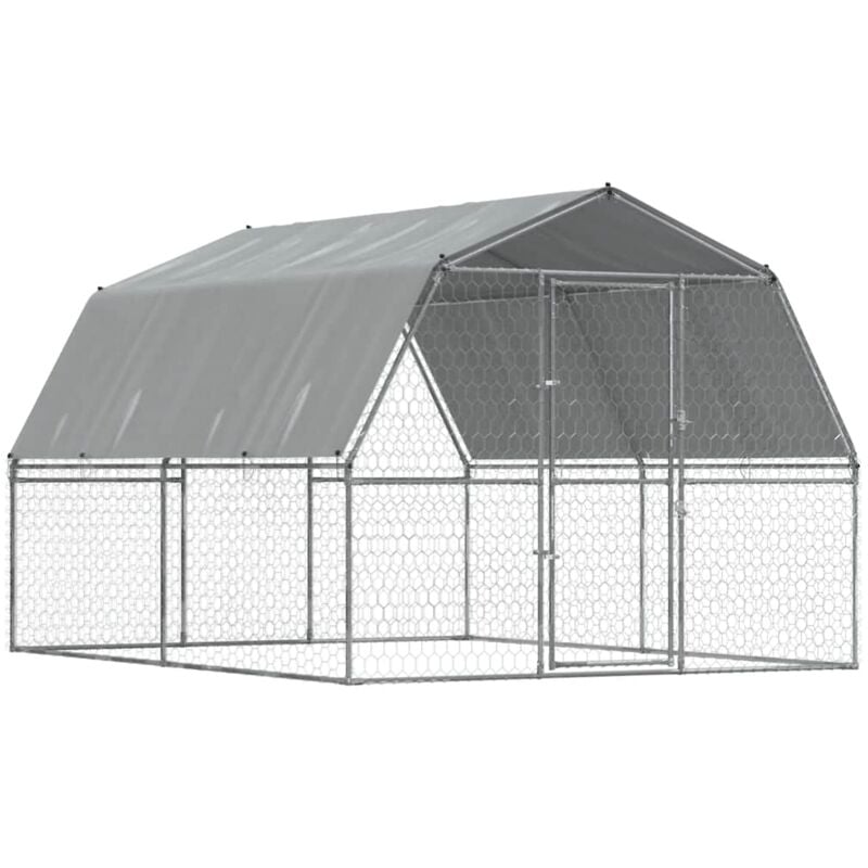 Hundezwinger mit Dach und Tür Silbern Verzinkter Stahl - Vidaxl