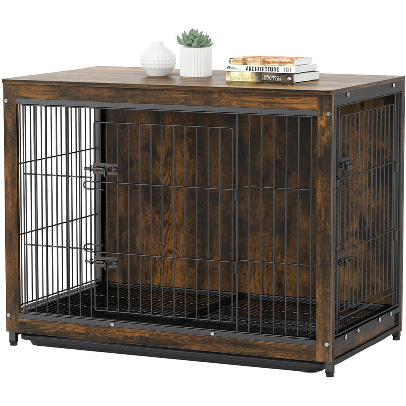 Hundekäfig xxl Hundebox Große Hunde, Hundehütte Indoor Holz mit 2 Gitter Türen und abnehmbares Tablett, Vintage Hundehaus für drinnen und innen,