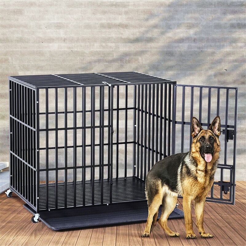 Xxl Hundekäfig Hundebox groß Hunde Transportkäfig Schwerlast Hundetransportbox Metall mit 3 Türen, 4 Rollen und Bodenschale