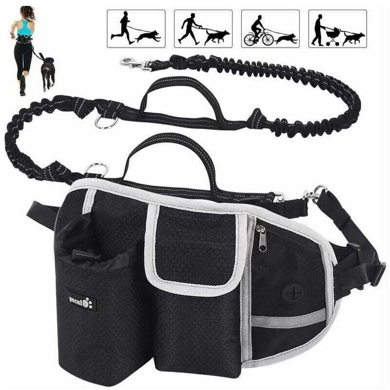 Hundeleine, freihändige Hundeleine, bis zu 110 kg Stoßdämpfung, bequem, reflektierende Nähte, ideal zum Laufen, Joggen und Spazierengehen (schwarz)