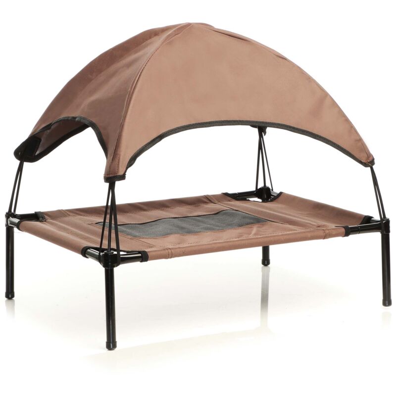 Wiltec Hundebett mit Dach Braun 122 x 91 x 16 cm Größe XL bis 50 kg Outdoor Katzenliege Haustier Schlafplatz Sonnendach