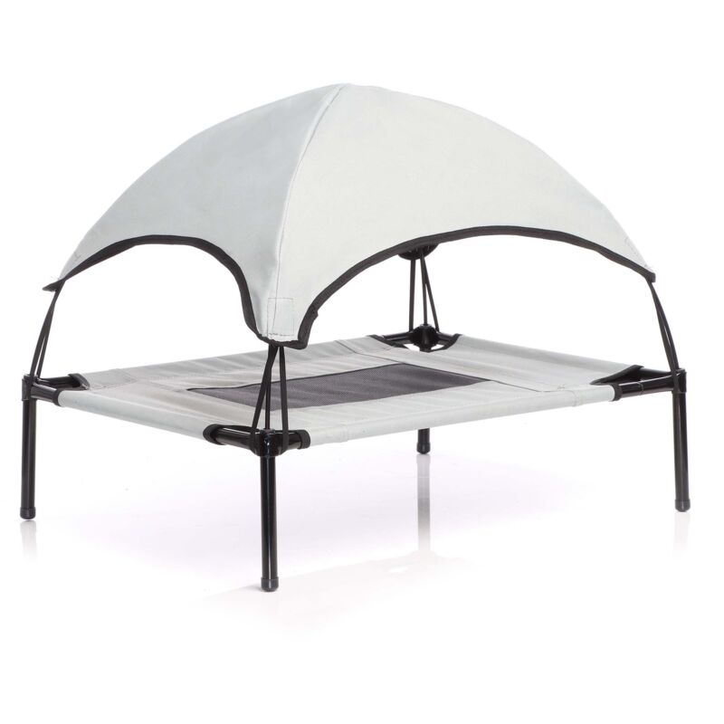 Hundebett mit Dach Grau 60 x 45 x 16 cm Größe s bis 15 kg Outdoor Katzenliege Haustier Schlafplatz Sonnendach - Wiltec