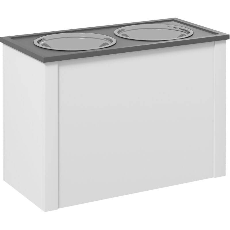 Hundenapf, Hunde Futterstation mit Stauraum, Wassernapf, Napfständer mit 2 L Edelstahlschüsseln, Hundenapfständer, Fressnapf für Große Hunde, Weiß