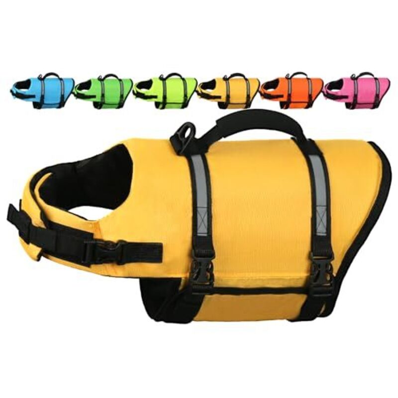 Hundeschwimmweste, Schwimmweste Hund für Bootfahren, Auftrieb & Schwimmhilfe, Rettungsweste, M, Gelb
