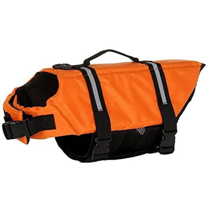 Hundeschwimmweste, Schwimmweste mit Griff, für kleine und große Hunde, orange, Größe M.