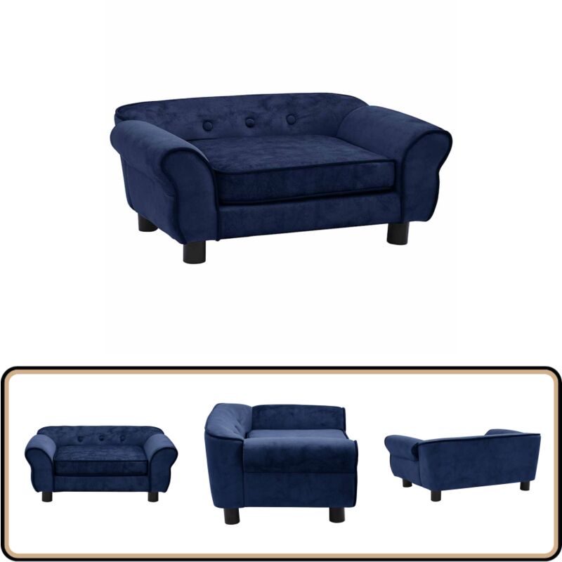 Hundesofa Blau 72x45x30 cm Plüsch - Hundebett - Kuschelbett Für Hunde - Plüschsofa Für Hunde - Kleines Hundebett - Gemütliches Hundebett