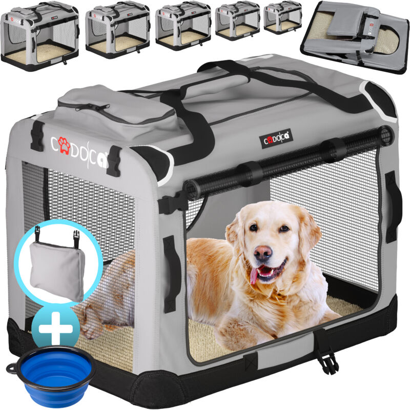 Cadoca - Hundetransportbox faltbar Katzentransportbox Transportbox Autobox Hundebox Box versch. Größen Farbwahl xl - Grau