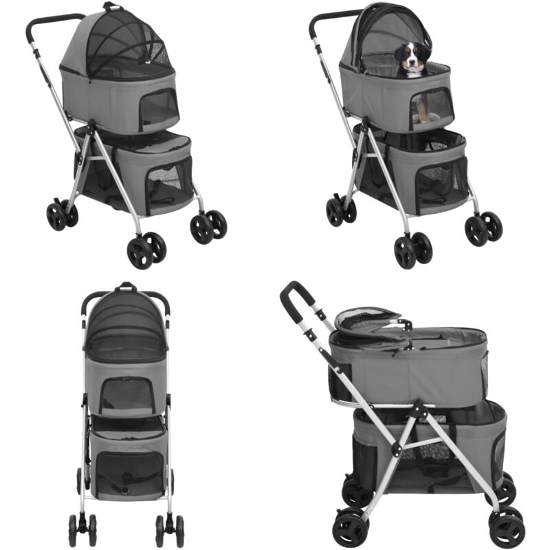 Hundewagen für 2 Hunde Faltbar Grau 83x48x97 cm Oxford-Gewebe - Hundewagen - Hundebuggy - Home & Living - Grau