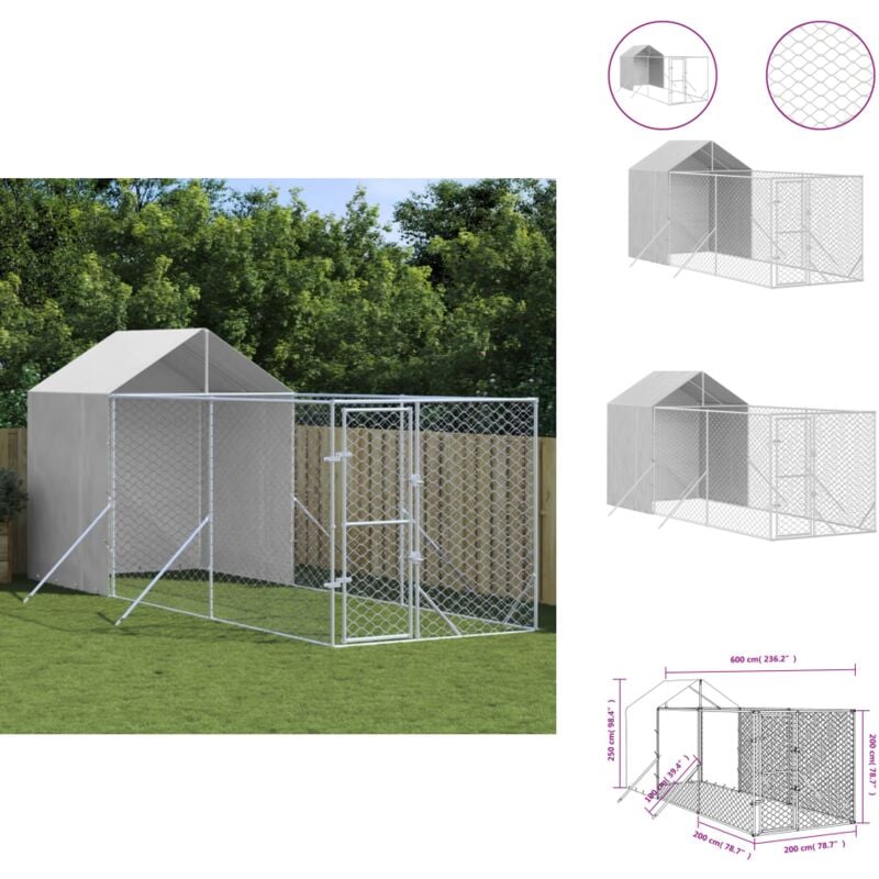 Outdoor-Hundezwinger mit Dach Silbern 2x6x2,5m Verzinkter Stahl - Hundezwinger - Metallzwinger - Gartenhaus Für Tiere - Tierstall - Außenkäfig