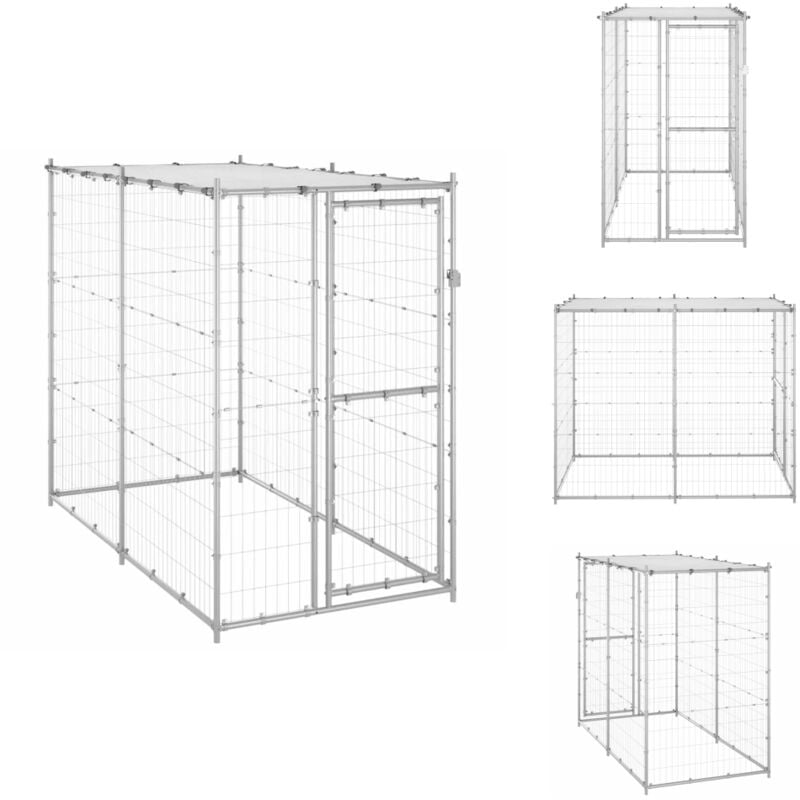 Outdoor-Hundezwinger mit Dach Verzinkter Stahl 110x220x180 cm - Hundezwinger - Outdoor-Hundezwinger - Hundehütte - Hundehaus - Hundeauslauf