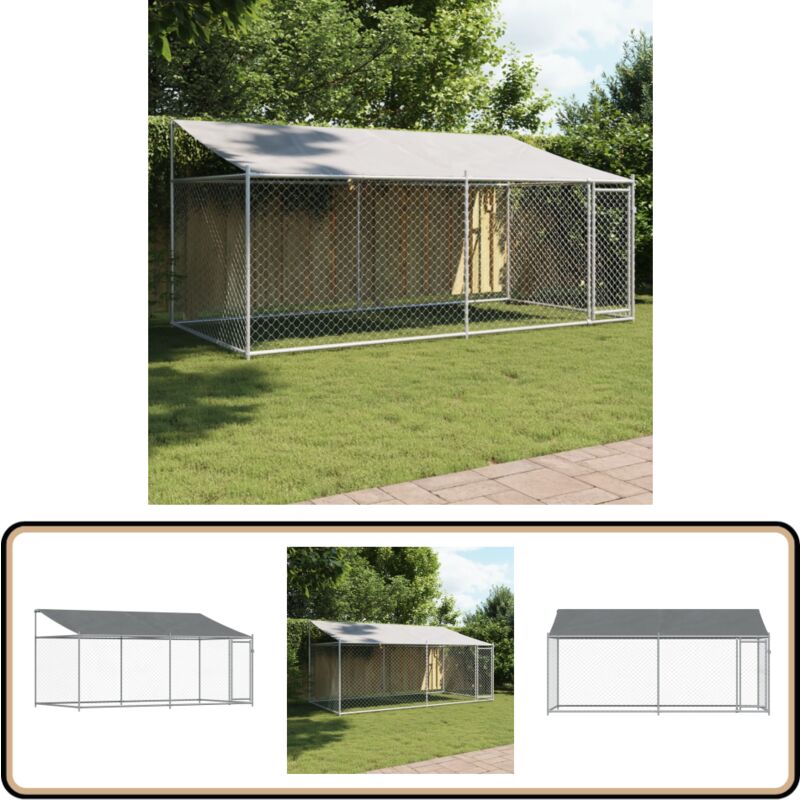 Hundezwinger mit Dach und Tür Grau 4x2x2 m Verzinkter Stahl - Hundezwinger - Metallzwinger - Hundehaus - Gartenhäuschen - Hundegarten