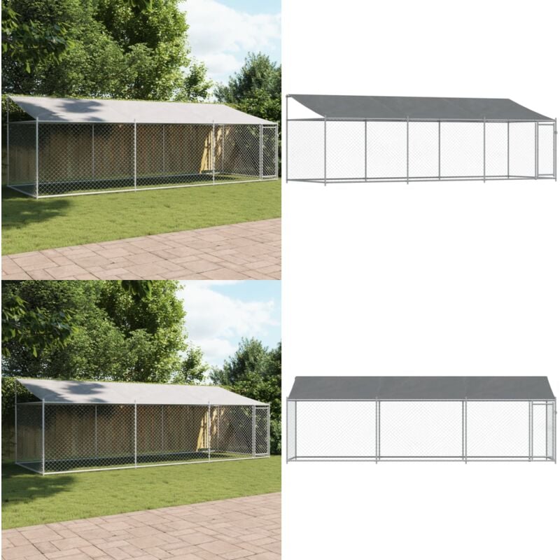 Hundezwinger mit Dach und Tür Grau 6x2x2 m Verzinkter Stahl - Hundezwinger - Metallzwinger - Hundehaus - Hundehütte - Gartenhaus Für Hunde - Home &