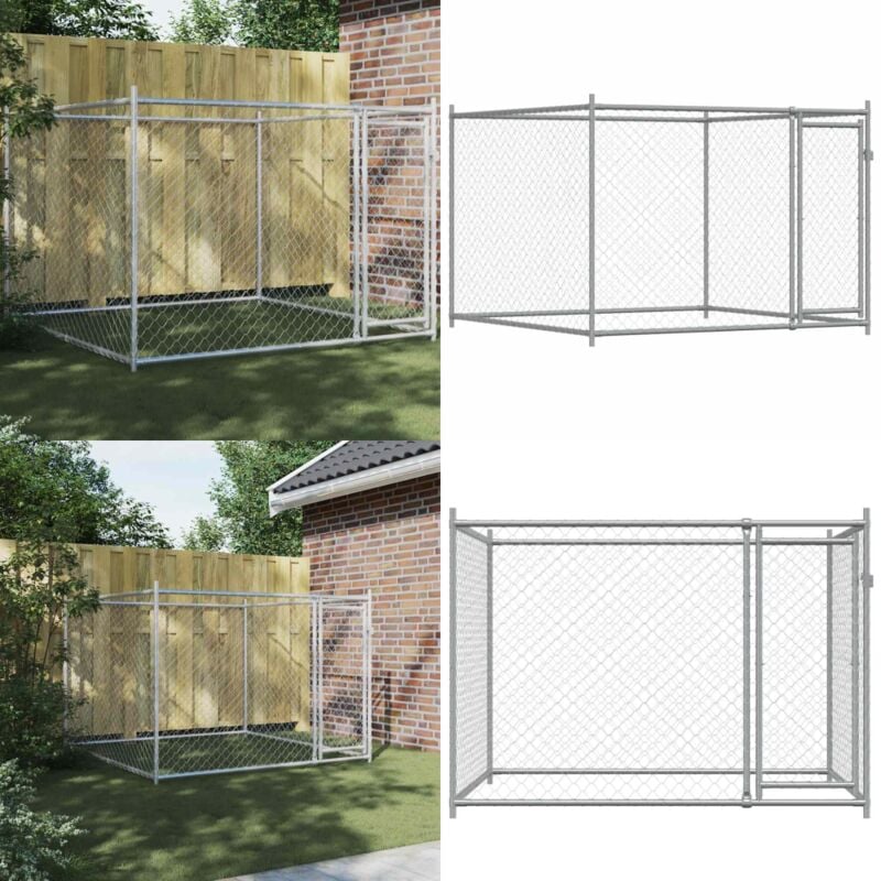 Hundezwinger mit Tür Grau 2x2x1,5 m Verzinkter Stahl - Hundezwinger - Outdoor-Hundehütte - Hundeauslauf - Hundegehege - Hundecage - Home & Living
