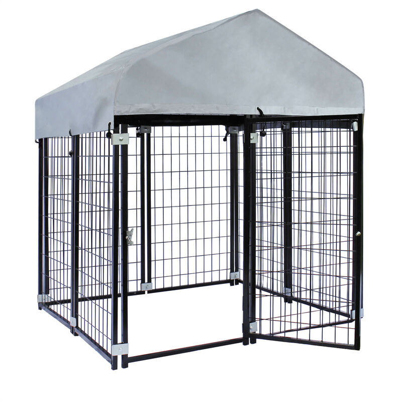 Wiltec Hundezwinger mit Überdachung 121 x 121 x 137 cm, Hundehütte mit Sonnendach, robustes Outdoor Hundehaus mit Stäben aus Stahl