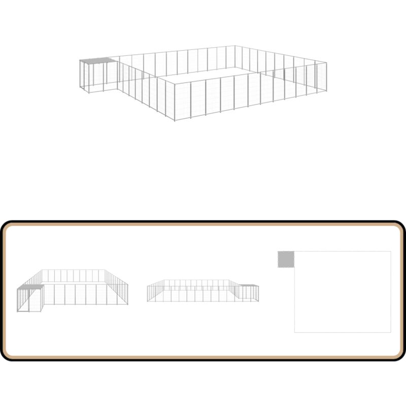Hundezwinger Silbern 37,51 m² Stahl - Hundezwinger - Metallzwinger - Hundehütte - Outdoor Hundezwinger - Wetterfestes Hundehaus