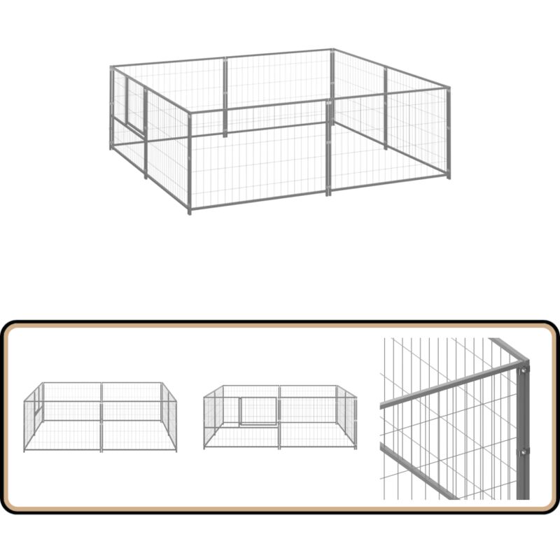 Hundezwinger Silbern 4 m² Stahl - Hundehütte - Hundezwinger - Zwinger - Metallzwinger - Stahltür