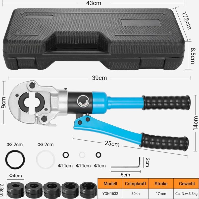 Hydraulische Presszange V Kontur Kupferrohr Verbundrohr Rohrzange Pressmaschine