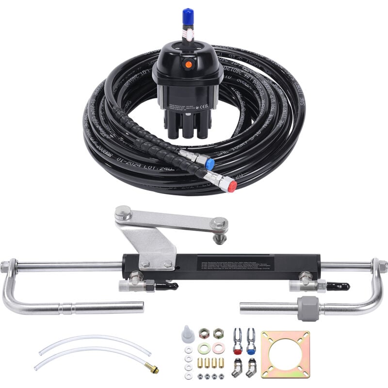 Hydraulisches Außenborder-Lenkkit von Mophorn 90 ps. Marinesystem. Steuerpumpe und Zylinder. 24 Fuß Schlauch. Für Boote
