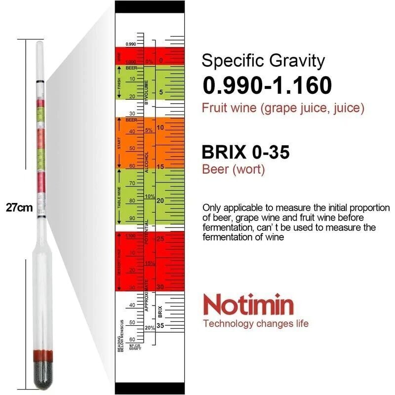 Ontway - Brix-Zucker-Hydrometer (Dichtemessung, Brix-Zuckertester, vorhergesagter Alkoholgehalt) für Bier, Wein und Fruchtwein. Zum Heimbrauen
