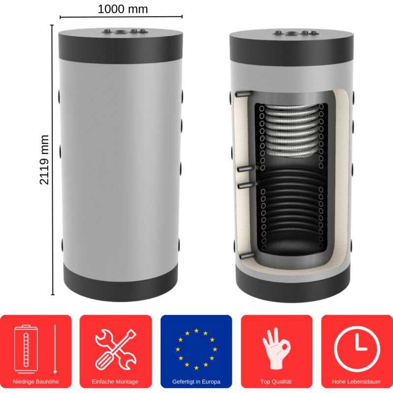 Feueranker ® - Hygiene-Kombispeicher 1000 l HK-2-1000 Standspeicher Warmwasserspeicher Boiler