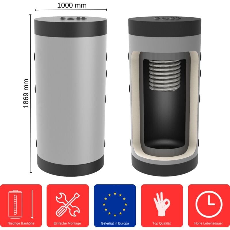 Feueranker ® - Hygiene-Kombispeicher 750 Liter HK-0-750 Standspeicher Warmwasserspeicher Boiler