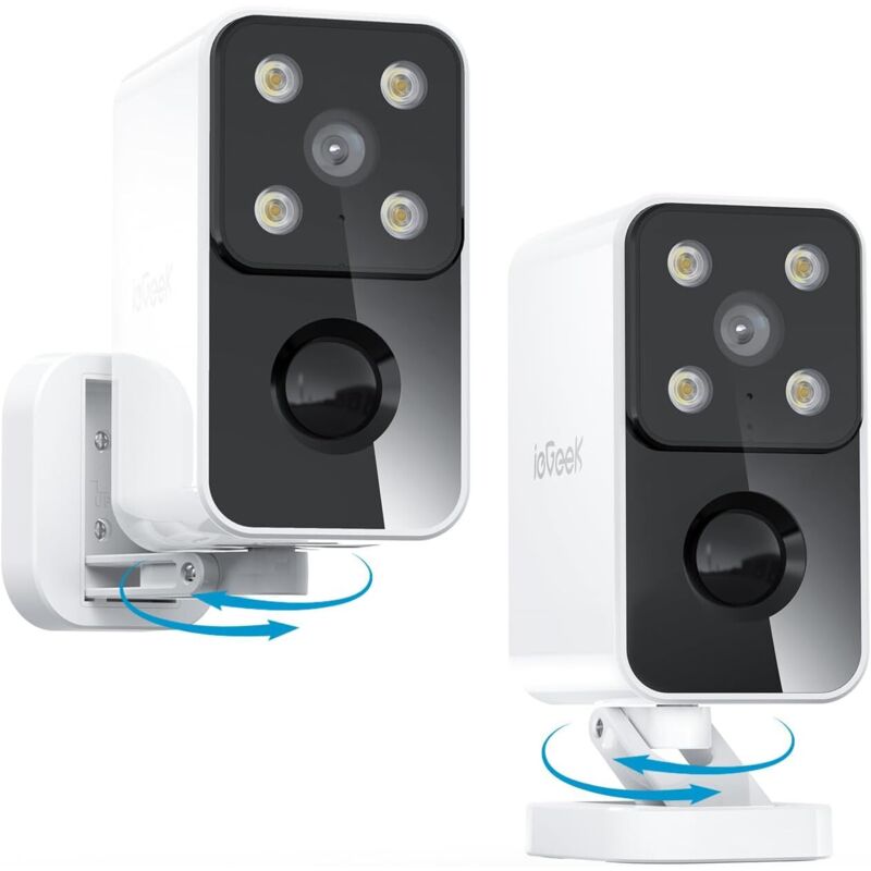 Iegeek - 180° Überwachungskamera im Freien, Batterie, drahtlose Indoor-Überwachungskamera mit PIR-Bewegungserkennung, 2,4 GHz WiFi, Farbnachtsicht,