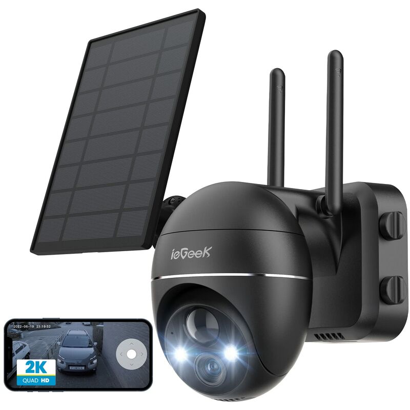 Iegeek - 2K Solar Überwachungskamera Aussen Akku 355°/140° Pan Tilt Kabellose Überwachungskamera mit Farbnachtsicht pir Bewegungsmelder