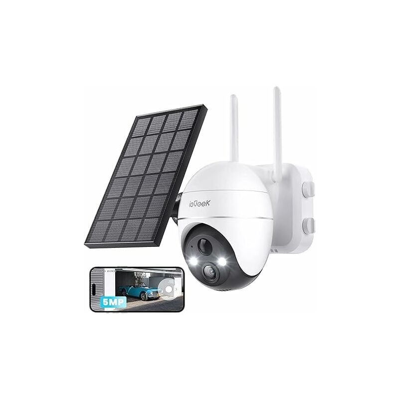 Iegeek - 5MP Überwachungskamera Aussen Akku, ptz Überwachungskamera Aussen wlan mit Solarpanel,PIR-Bewegungsmelder, Zwei-Wege-Audio,30M Farbige