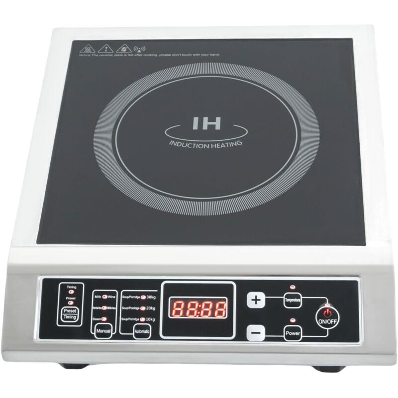 Induktionskochfeld, Induktionskochplatte, LED-Anzeige, Edelstahl/Glaskeramik, 3500 W, 10 Leistungsstufen, Gastronomie, Haushalt, Silber/Schwarz