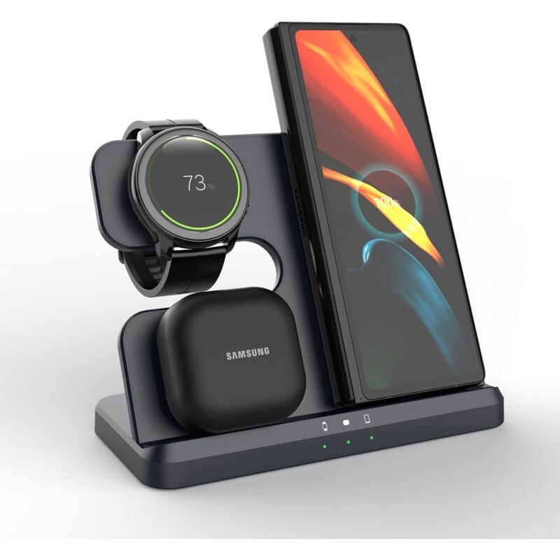 Induktive Ladestation für Samsung, 3-in-1-Wireless-Ladegerät für Galaxy Watch 5/5 Pro/4/3/Active 2/1 Ladegerät für Samsung Galaxy S24 Ultra S23 S22