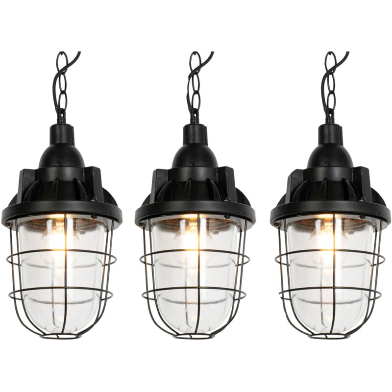 Set mit 3 Industrie-Hängelampen schwarz - Cabin