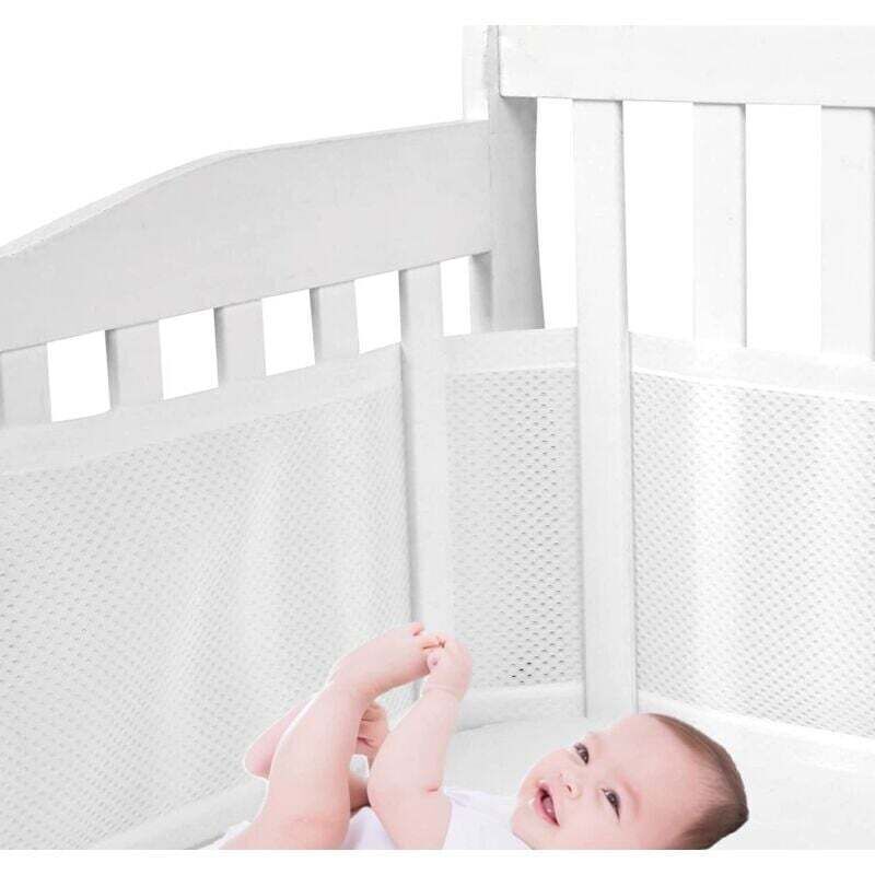 Atmungsaktive Netz-Bettumrandung, 4-seitig, stoßdämpfend für Babybetten – Weiß