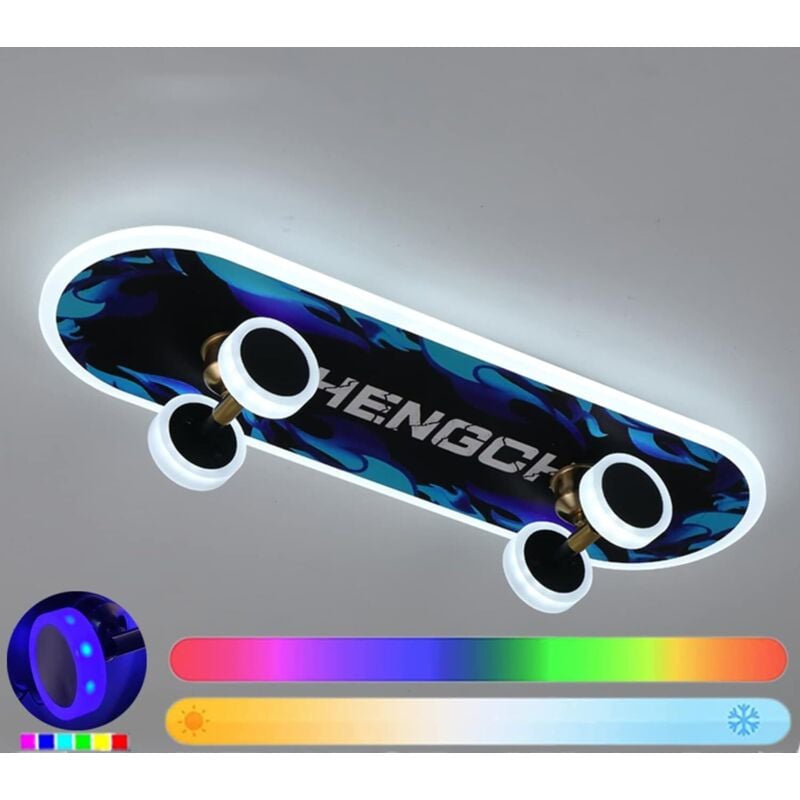 Ineasicer LED-Deckenleuchte, Skateboard-LED-Deckenlampe, 32 W, RGB-Farbe mit dimmbarer Fernbedienung, 3000 K – 6000 K, moderne LED-Deckenleuchten für