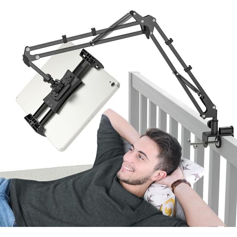 Ineasicer Tablet-Halterung fürs Bett. 360° drehbarer Tablet-Halter. Mit stabilen Aluminiumarmen. Passend für iPhone, iPad und andere elektronische
