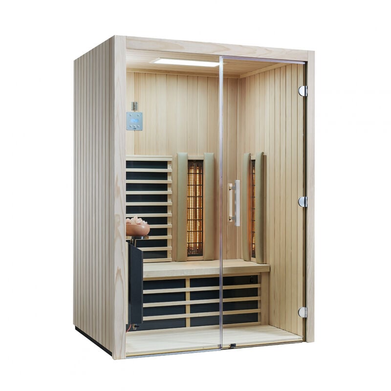 Infraworld - Infrarotkabine TrioSol Glas 145 Fichte vg 145x112 cm mit 2 ABC-Strahler Salzverdampfer