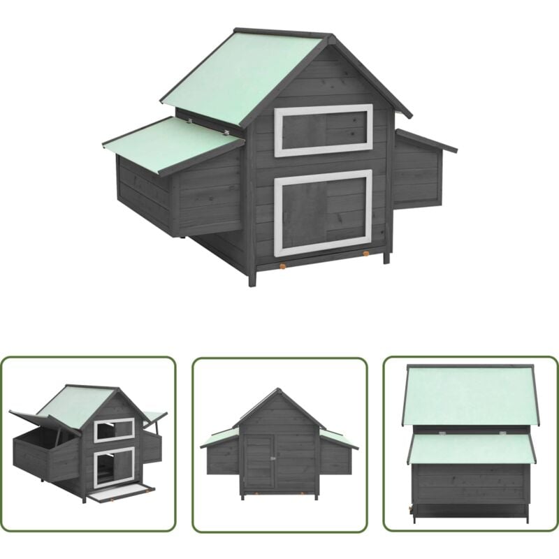 The Living Store Hühnerstall Grau und Weiß 150x96x110 cm Massivholz Tanne - Huhnendraht - Hühnerstall - Geflügelhaus - Gartenhühner - Tiergehege