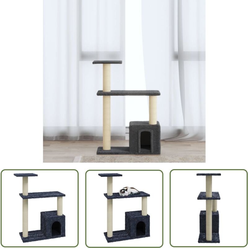 Inlife - The Living Store Kratzbaum mit Sisal-Kratzsäulen Dunkelgrau 70 cm - Kratzbaum - Katzenbaum - Kratzpfote - Sisalkratzbaum - Katzenkletterbaum