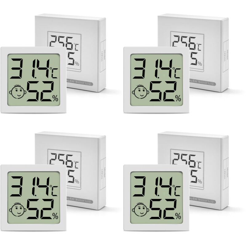 Innenthermometer-Set, Mini-LCD-Digitalthermometer, kleines wandmontiertes Innenhygrometer für Babyzimmer, Schlafzimmer, Wohnzimmer und Küche, 4-teilig