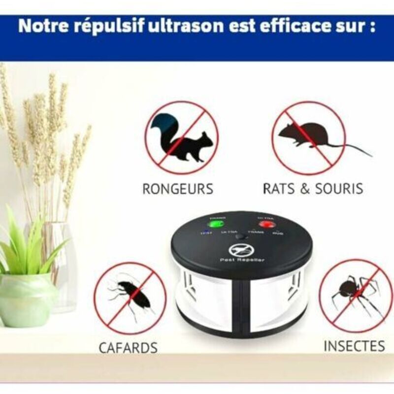 Insekten- und Tierabwehrmittel, 360°-Ultraschallabwehr gegen Ratten, Mäuse, Nagetiere, Kakerlaken und Insekten.
