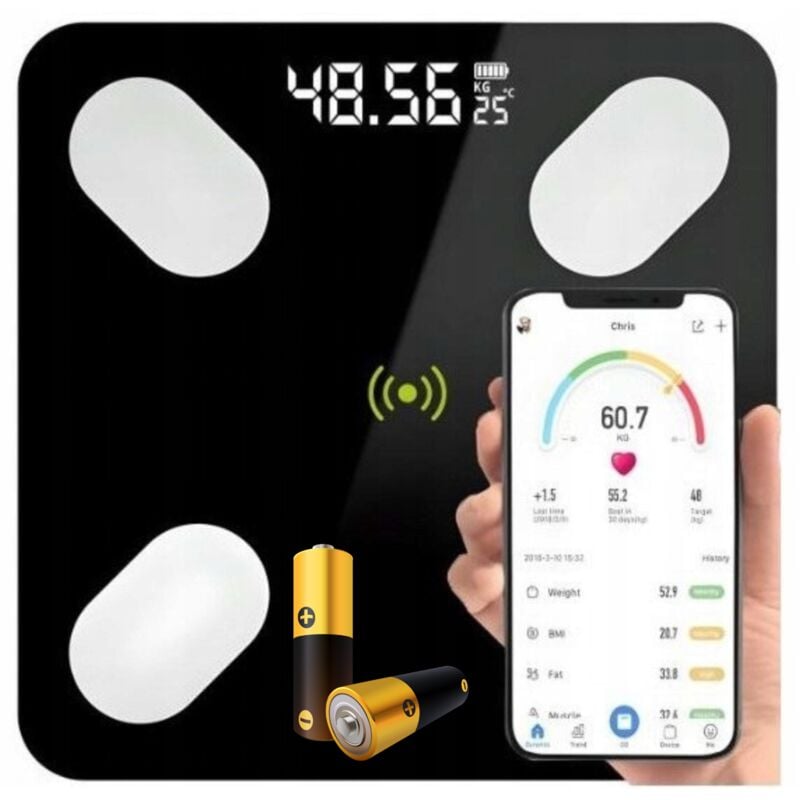 Intelligente analytische Personenwaage Bluetooth Schwarz