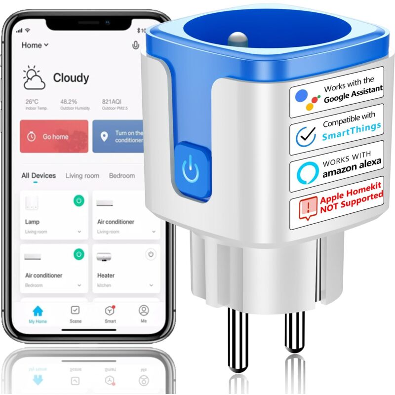 Intelligente WLAN-Steckdose Typ E, Zeitschaltuhr, kompatibel mit Alexa und Google Assistant, programmierbare Steckdose mit Zeitschaltuhr und