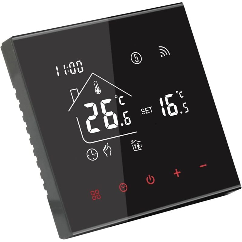 Intelligenter, energiesparender WLAN-Thermostat für Fußbodenheizung – Temperaturregler kompatibel mit Amazon Alexa und Google Assistant (Schwarz für