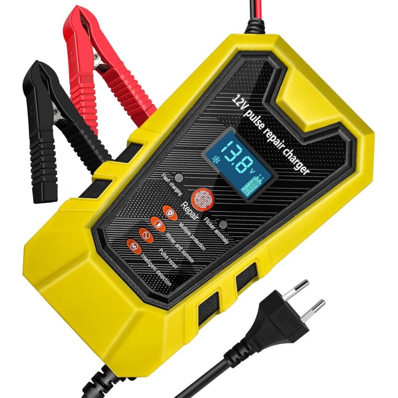Intelligentes 12V/6A Auto-/Motorrad-Batterieladegerät, Batterieladegerät mit automatischer Reparaturfunktion, tragbares Motorrad-Batterieladegerät