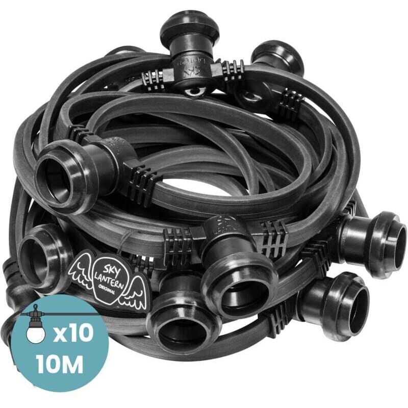 IP65 10 m lange schwarze Lichterkette mit 10 Steckdosen – LED-Lichterkette mit 10 E27-Fassungen (1 m Abstand zwischen den Fassungen) – Lichterkette