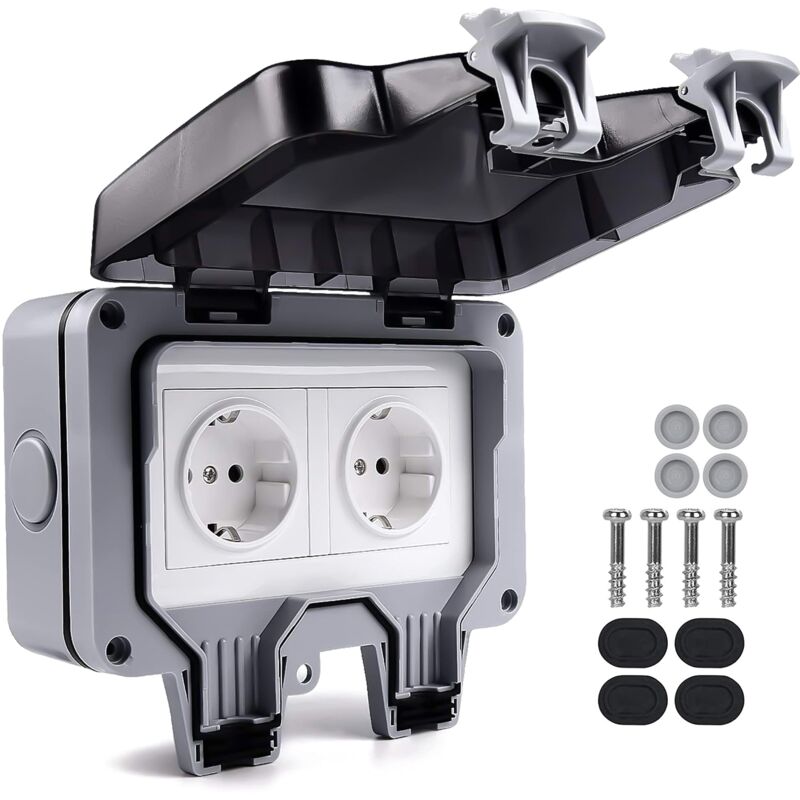 IP66 wasserdichte Steckdose, wetterfeste Außensteckdosen, Außenwandsteckdose, wasserdichte Anschlussdose, doppelte wasserdichte Steckdose, für Küche,