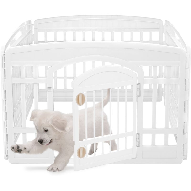 Iris Ohyama - Welpenauslauf mit 4 Paneelen und abschließbarer Tür, H60cm, Weiß, Katzengehege, Hundebox, Für Outdoor, Indoor, Welpenlaufstall,