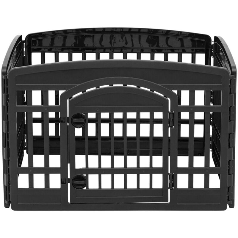 Iris Ohyama - Welpenauslauf mit 4 Paneelen und abschließbarer Tür, H60cm, Schwarz, Katzengehege, Hundebox, Für Outdoor, Indoor, Welpenlaufstall,